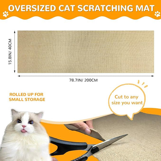 Jute 78.7"x15.8" Trimmable Cat Scratching Mat for Furniture Protector,Versatile Self-Adhesive Anti Cat Scratch Pad for Couch Protection&Cat Scratcher Tree/Post/Wall/Board/Twine Replacement