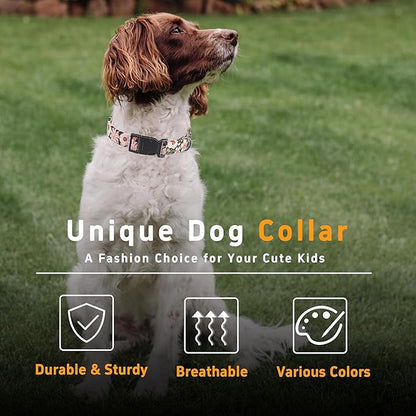 Dog Collar for Boys Girls, Floral Puppy Collar for Small Medium Large Dogs, Adjustable Floral Pattern Soft Pet Collar with Safety Buckle for Male Females(Light Pink,S)
