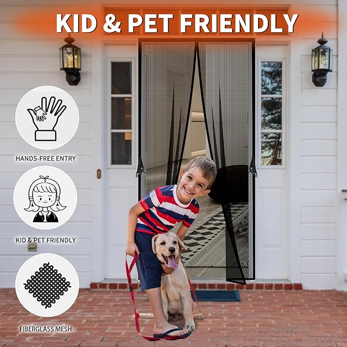 Fiberglass Magnetic Screen Door Fit Door Size 32 x 78 in- Heavy Duty Fiberglass Screen Door Mesh for Interior Door, Patio and Sliding Doors - Door Screen Magnetic Closure Let Fresh Air in