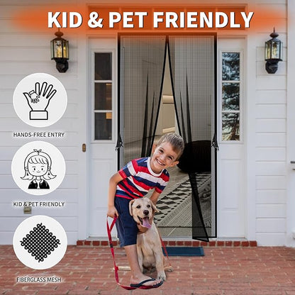 Fiberglass Magnetic Screen Door Fit Door Size 48 x 96 in- Heavy Duty Fiberglass Screen Door Mesh for Interior Door, Patio and Sliding Doors - Door Screen Magnetic Closure Let Fresh Air in