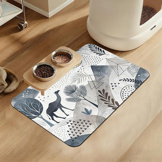 Watercolor Desert Camel Pet Feeding Mat for Floors–Christmas Stocking Absorbent Quick Dry Dog Cat Bowl Mat for Food and Water, Non Slip Waterproof Base, Mess-Free Feeding Accessories 12"x20"