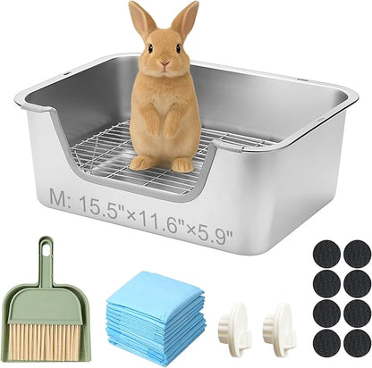 Stainless Steel Sifting Litter Box for Rabbit (M)