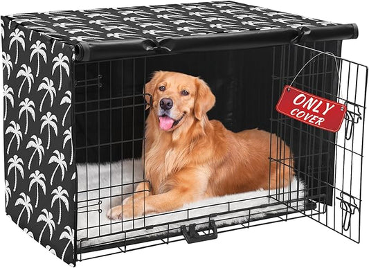 Dog Crate Cover - Double Door Waterproof Pet Kennel Cover, Durable 600D Polyester Protective Cage Cover for 24/30/36/42/48 Inch Dog Crate - Blackprint