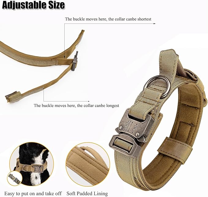 Tactical Dog Collar, Adjustable Military Training Nylon Dog Collar with Control Handle and Heavy Quick-Release Metal Buckle for Small Medium Large Dogs, Green S