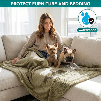 PetAmi Waterproof Dog Blanket for Medium Large XL Dog Puppy Cat Throw for Couch Cover Leakproof Protection, Sherpa Fleece, Reversible Soft Washable 80x60 Taupe Taupe