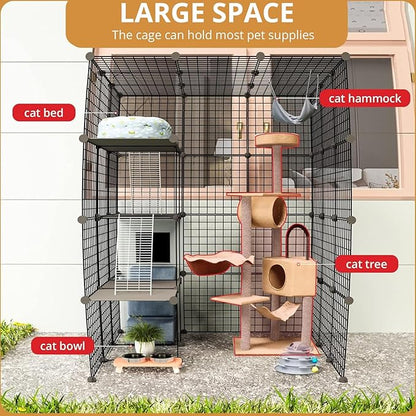 Oneluck 55 Inch Catio Outdoor Cat Enclosure with Super Large Enter Door, Balcony Cat Playpen with Platforms,DIY Outside Cat Patio Large Exercise Place Ideal for 1-3 Cats