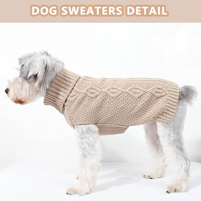 Dog Sweaters Small Dog Clothes Winter Turtleneck Puppy Sweater Warm Pet Cat Sweater Doggy Pullover Outfit with Twisted Design XS~XL(Beige, Large)