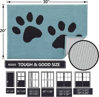 Buganda Dog Door Mat for Muddy Paws, Absorbent Dirt Trapper Washable Indoor Doormats, Non Slip Low-Profile Mud Mat for Dogs, Front Entrance Doormat for Inside Floor (36x24 Inches, Blue)