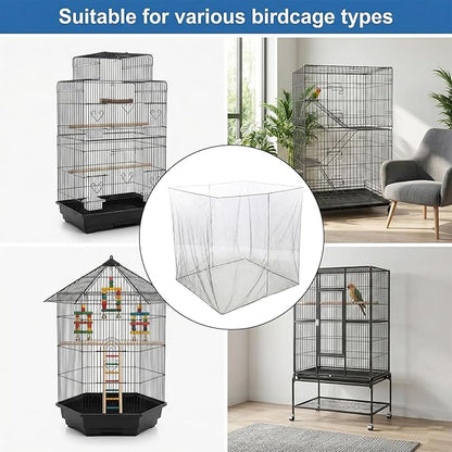 Large Bird Cage Seed Cather, Black Bird Cage Cover Universal Nylon Birdcage Net Elastic Band Skirt Seed Guard for Parrot Parakeet Macaw(118 * 31.5in/300 * 80cm)