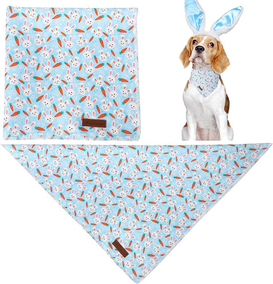 Easter Dog Bandana, Easter Triangle Bid Scarf for Small Medium Dog, Cotton Pet Kerchief for Girl Boy Dogs or Cats, Cute Carrot & Bunny Dog Bandana, Comfortable Easter Dog Bandana