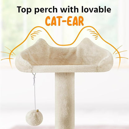 Yaheetech XL Cat Tree, 80in Multi-Level Cat Tower w/Scratching Posts, Double Condo, Perched Platforms and Dangling Balls, Pet Stand House for Kittens, Beige