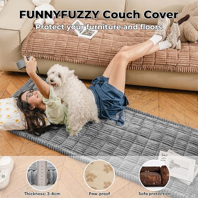 FUNNY FUZZY Pet Couch Covers for Sofa, Washable Dog Couch Cover Protector for Dogs, Flannel Couch Covers for Dogs Pet Friendly Pets Mat Bed Sofa Cover (Blue-Grey, 27.6"×70.9")