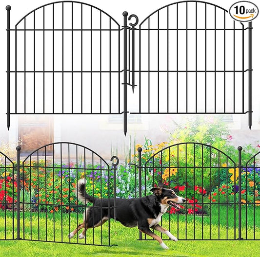 Decorative Garden Fence 24in (H) x20ft (L), 10 Pack No Dig Fence Animal Barrier for Dog with Lock, Arched Flower Bed Edging, Wire Border Panel Fencing for Yard Patio Outdoor Decor