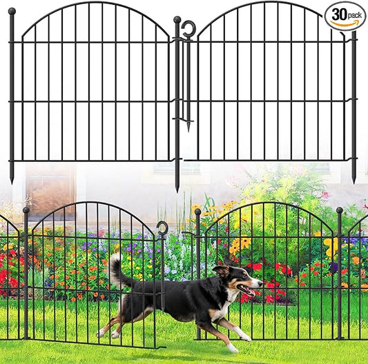 Decorative Garden Fence 24in (H) x10ft (L), 5 Pack No Dig Fence Animal Barrier for Dog with Lock, Arched Flower Bed Edging, Wire Border Panel Fencing for Yard Patio Outdoor Decor