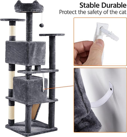 Yaheetech 70in Multi-Level Cat Tree Tall Cat Tower Cat Furniture with Condo, Scratching Posts & Dangling Ball for Indoor Cats Activity Center, Dark Gray