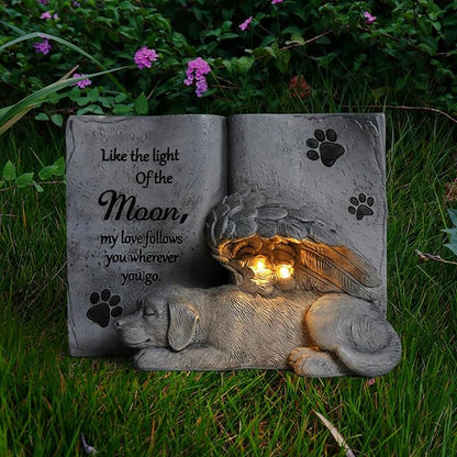 Solar Dog Angel Statue, Pet Dog Memorial Stone, Dog Memorial Gifts Or Garden Memorial Stone-Like The Light of The Moon...