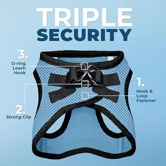 Best Pet Supplies Voyager Step-in Air All Weather Mesh Harness and Reflective Dog 5 ft Leash Combo with Neoprene Handle, for Small, Medium and Large Breed Puppies - Baby Blue/Black Trim, X-Large