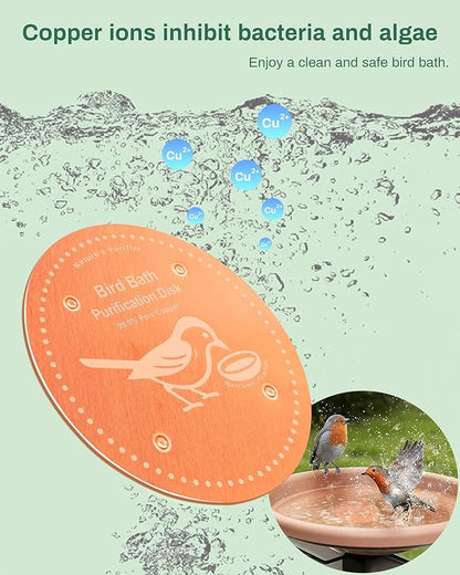 Bird Bath Purification Disk Pure Copper Outside Winter Solar Power Birdbath Heater Deicer Cage Hanging Bowl Metal Warmer Deck Railing Glass Concrete Ceramic Stone Stand Outdoor Fountain 3PCS