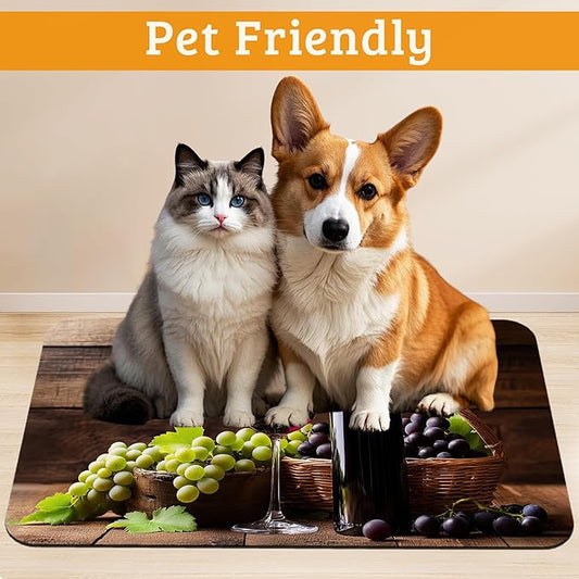 Pet Feeding Mat,Red Wine Absorbent Dog Cat Food Mat Grape Wood Dog Mat with Rubber Backing,Non-Slip Water Bowl Placemat,Pet Supplies 12" x 20"