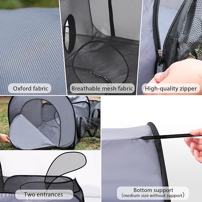 Pet Playpen with Surround Tunnel, Outdoor/Indoor Cat Playpen with Breathable Soft Sides，Tailtastic Cat Enclosure Tent for Small Animals, Portable Tent with Carry Bag (Medium)