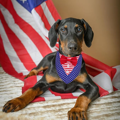 ADOGGYGO American Flag Dog Tuxedo Bandana, Red Blue Pet Tux with Bowtie Adjustable 4th of Julty Bandana Costume for Extra Large Dogs Pets (XL)