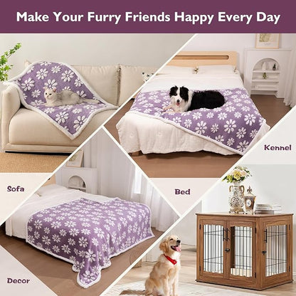 Waterproof Blanket for Dog Cat or Adult, Cute 3D Textured Flower Dog Blanket for Bed Couch Sofa, Soft Liquid Pee Proof Pet Furniture Protector, 50"x60", Purple