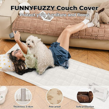 FUNNY FUZZY Pet Couch Covers for Sofa, Washable Dog Couch Cover Protector for Dogs, Flannel Couch Covers for Dogs Pet Friendly Pets Mat Bed Sofa Cover (White, 27.6"×59.1")