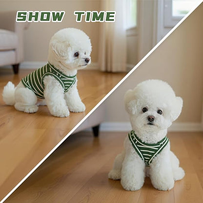 Dog Clothes, Stripe Dogs Shirts for Small & Medium Breeds, Pet Tank Top, Breathable Waffle Fabric Puppy Outfit, Shirt for Chihuahua, Yorkie, Dachshund, Corgi (Green, Medium)