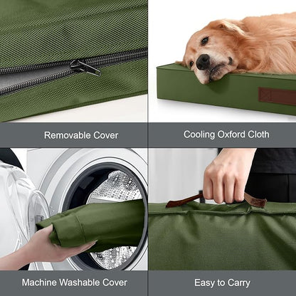 Outdoor Dog Bed for Medium Dogs, Waterproof Dog Crate Mat Orthopedic Egg Crate Foam Pet Bed with Washable Removable Oxford Cover, Amy Green