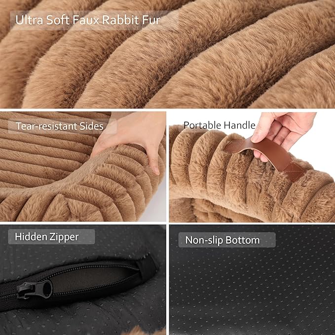 Dog Bed for Extra Large Dogs, Cute XL Dog Bed with Removable Washable Cover & Anti-Slip Bottom, Soft Calming Pet Sofa Bed with Handle for Indoor Pets, 43x31x5inches, Brown