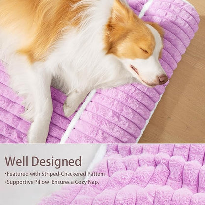 Orthopedic Dog Bed Medium Size Dog with Pillow 30''X20'', Waterproof Soft Comfortable Egg Crate Foam Pet Crate Beds Mat with Removable Washable Cover and Non-Slip Bottom, Lilac