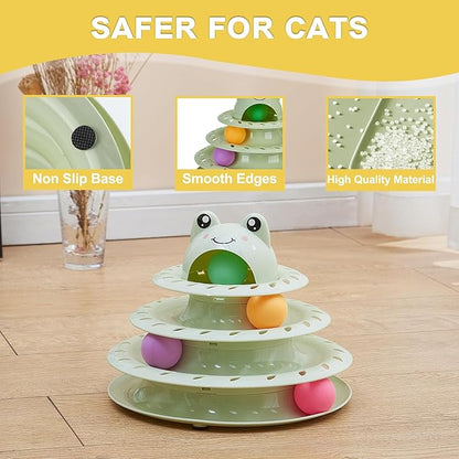 Gefryco Cat Toys 4-Tier Roller Track, Turntable Cat Tower Toy with Colorful Chase Balls, Multi-Level Interactive Cat Toys for Bored Indoor Adult Cats, Fun Puzzle Kitten Exercise Toys Self Play(Green)