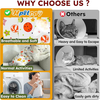 Cat Recovery Suit for Spay Abdominal Wounds, Breathable Cat Onesie for Cats After Surgery Female, Kitten Surgical Recovery Suit Female Cone of Shame Alternative for Cats Anti Licking