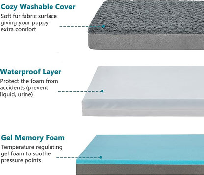 Jumbo Human Dog Bed, Orthopedic Memory Foam Pet Mat, Washable Dog Crate Bed with Cooling Gel, Removable Cover & Waterproof Lining