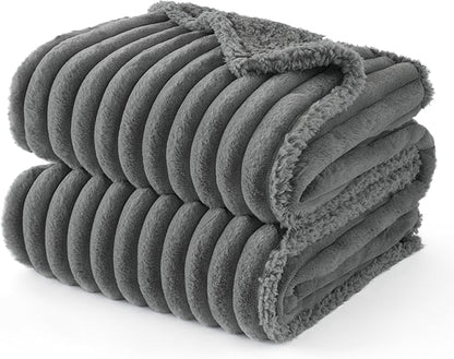 Bedsure ComfyFleece™ Waterproof Dog Blankets for Large Dogs - Soft Pet Cat Blanket Corduroy Fleece for Couch Bed Protector Washable, Cozy Calming Reversible Furniture Protection,50"x60", Warm Grey