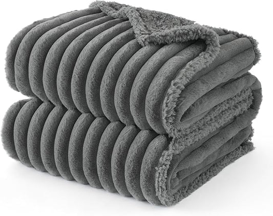 Bedsure ComfyFleece™ Waterproof Dog Blankets for Large Dogs - Soft Pet Cat Blanket Corduroy Fleece for Couch Bed Protector Washable, Cozy Calming Reversible Furniture Protection,50"x60", Warm Grey