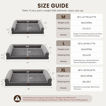 Large Dog Beds Large Sized Dogs, Orthopedic XXL XL Dog Bed for Medium Size Dogs, Big Waterproof Couch Sofa with Removable Washable Cover for Pet, Dark Grey, 36"*27"*6.5"