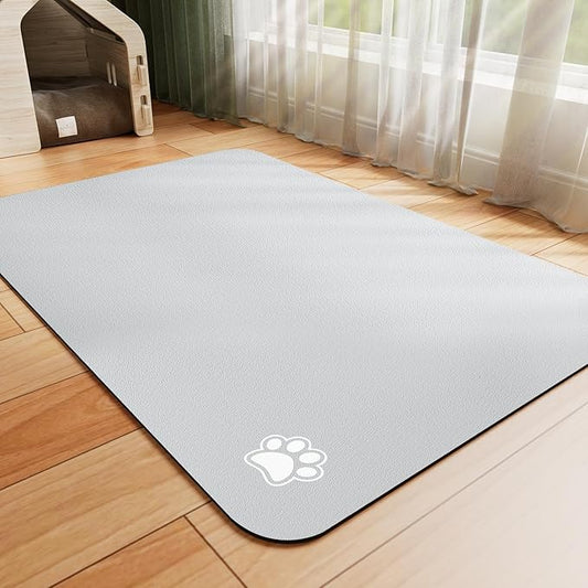 Dog Food Mat - Absorbent Cat Mat for Food and Water, No Stains Pet Feeding Bowl Mat, Easy to Clean Pet Placemats, Quick Dry Dog Water Dispenser Mat for Messy Drinkers | Paw Light Grey 18"x 28"