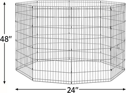 MidWest Homes for Pets Folding Metal Dog Exercise Pen, Indoor/Outdoor Playpen with No Door, Provides 16 Sq Feet of Play Space, 48-Inches Tall, Black E-Coated