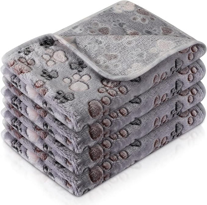 Tatuo 4 Pcs Dog Blanket for Pet Cat Blankets Indoor Puppy Teething Stuff Toys Paw Print Fleece Soft Blanket Sleep Mat for Guinea Pig Cage(Gray,Medium(30 x 20.5 Inch),Square)
