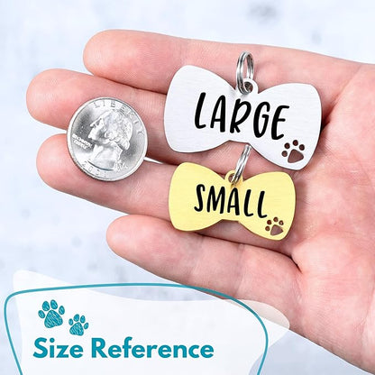 Ultra Joys Dog Tags Personalized for Pets - Hollow Paw Custom Pet ID Tag - Engraved Dog Tag for Small, Large Dogs - Large Bow Tie in Silver