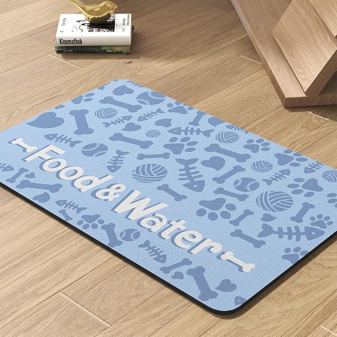 Pet Feeding Mat-Absorbent Dog Mat for Food and Water Bowl-No Stains Quick Dry Water Dispenser Mat-Dog Accessories Pet Supplies-Bowl for Messy Drinkers（Bone,16"x24"