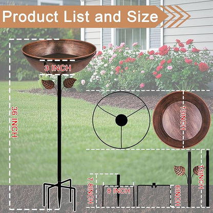 3" Deep Metal Bird Bath for Outdoors, Removable 13" Dia Bowl with Stable Upgrades Stake, Easy to Clean Birdbaths for Garden Yard Lawn Decor 1.4 Gallon