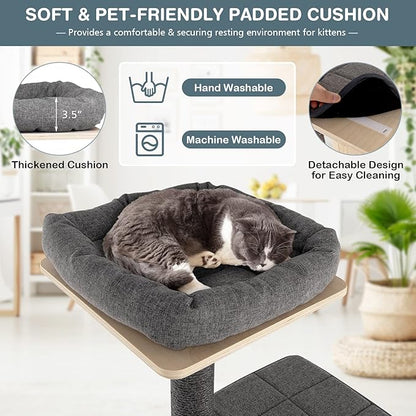 PETSITE 69-inch Tall Wooden Cat Tree Tower, Modern Cat Activity Center Tree with Sisal Scratching Posts & Board, Condo & Top Perch for Indoor Cats, Grey