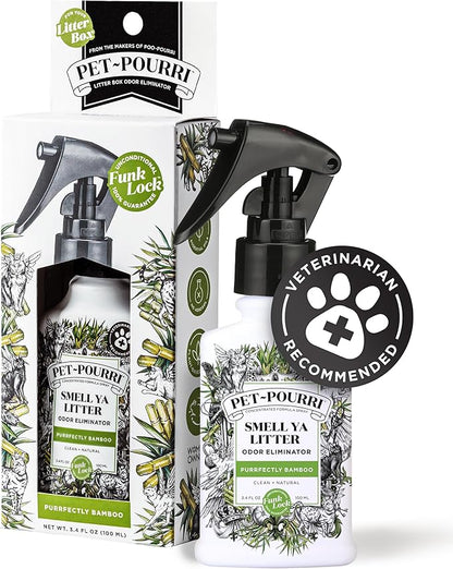 Pet-Pourri Smell Ya Litter Cat Litter Deodorizer Spray, Purrfectly Bamboo 3.4 Fl Oz, Up to 170 Uses,Pet Odor Remover Essential Oils Air,Carpet,Urine,Vet Recommended, Bergamot Bamboo Scent,(Pack of 2)