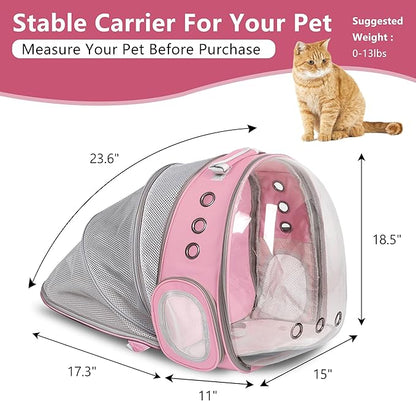 Cat Backpack Carrier Back Expandable Bubble Pet Carrier Backpack for Large Cat, Kitten and Dog, Designed for Hiking, Travelling and Outdoor Use (Back Expandable-Pink)