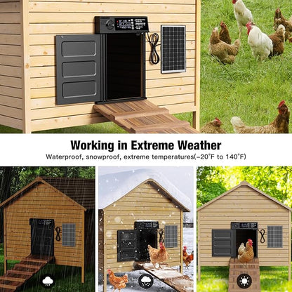 Automatic Chicken Coop Door, Large Size Solar Powered Coop Door with Opening in Emergency, Anti-Pinch, Timer & Light Sensor, Aluminum Waterproof Auto Chicken Door, with 7W Solar Panel