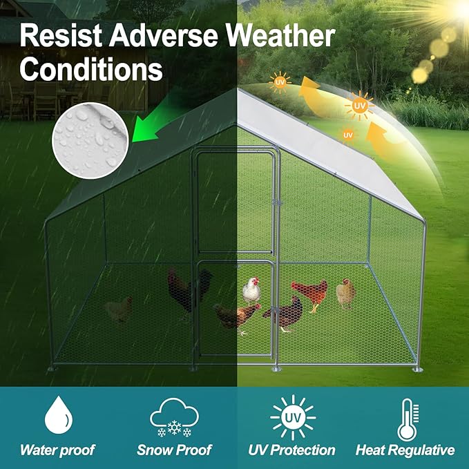 Large Chicken Coop, Chicken Coops for 20 Chickens, Chicken Runs for Yard with Water Poof & UV Resistance Cover, Spire Roof Chicken Coop Run with Double Lockable Doors for Outdoor Backyard