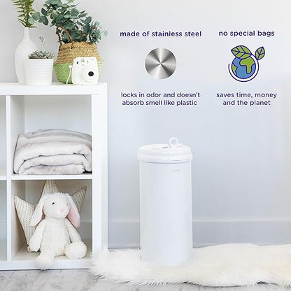 Ubbi Steel Diaper Pail, Odor Locking, No Special Bag Required, Award-Winning, Registry Must-Have, Ivory