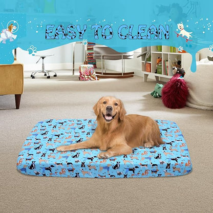 Replacement Dog Bed Covers Elastic Edged Washable Pet Bed Protector with Cute Dog Pattern Design for Small & Medium Pet Beds, Cover Only (Blue, 52x28x5 Inch)